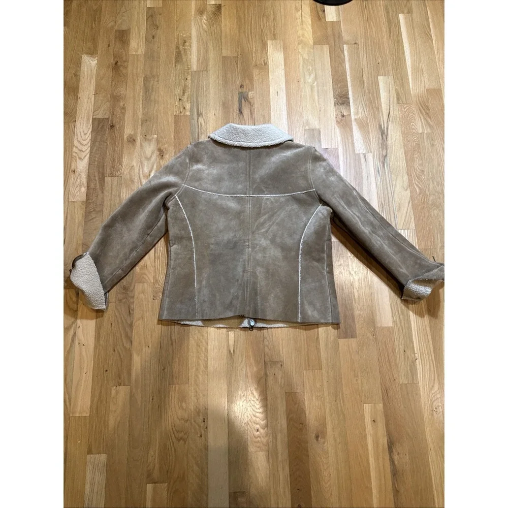 VTG Gap Suede Jacket Sherpa Women's XL Tan Brown Leather‎ Western Full Zip Y2K